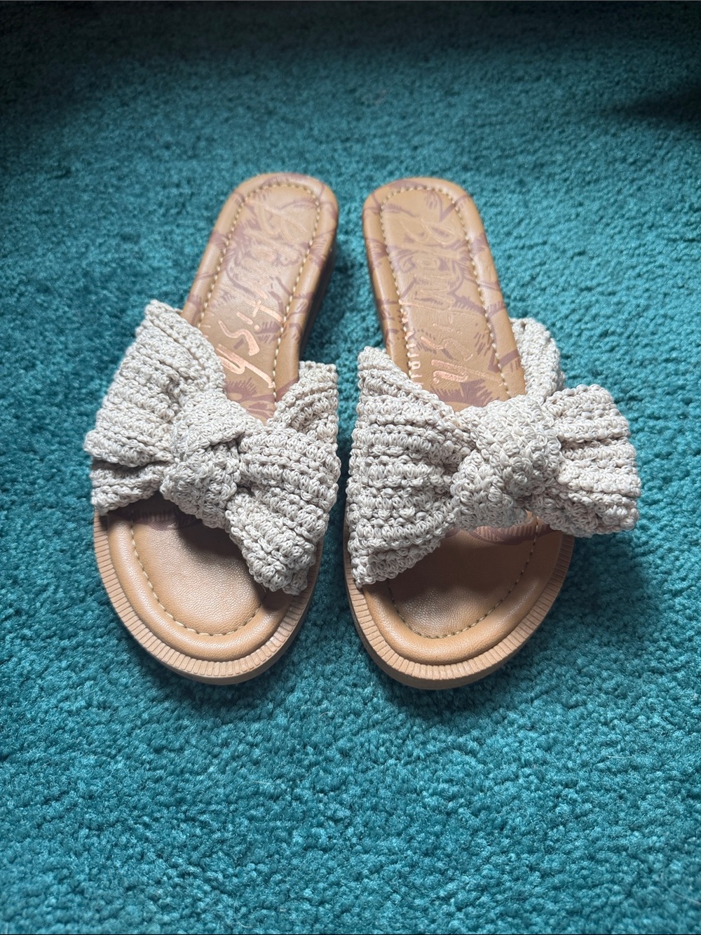 Blowfish Crochet Knot Slide Sandals in Beige